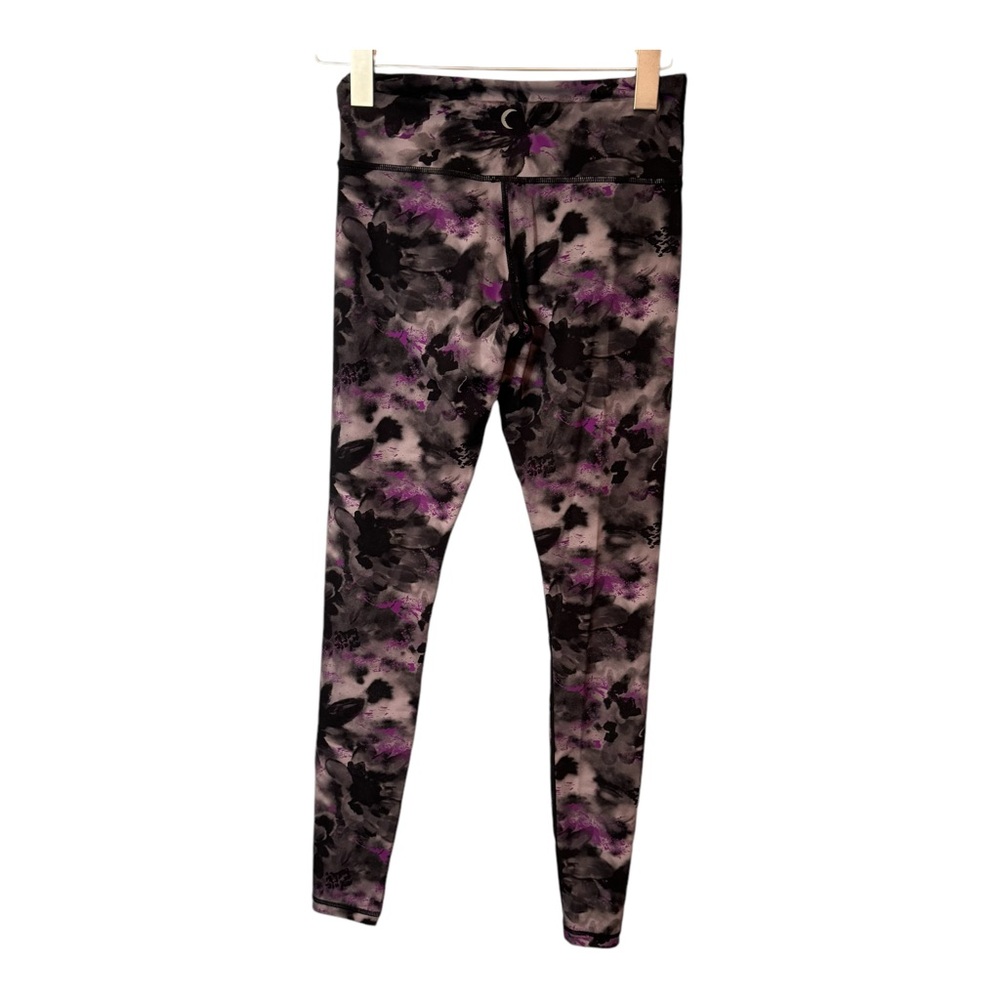 Zyia Purple Black Floral Watercolor Soft n Snug Hi-Rise Leggings Size 2 - Picture 7 of 10